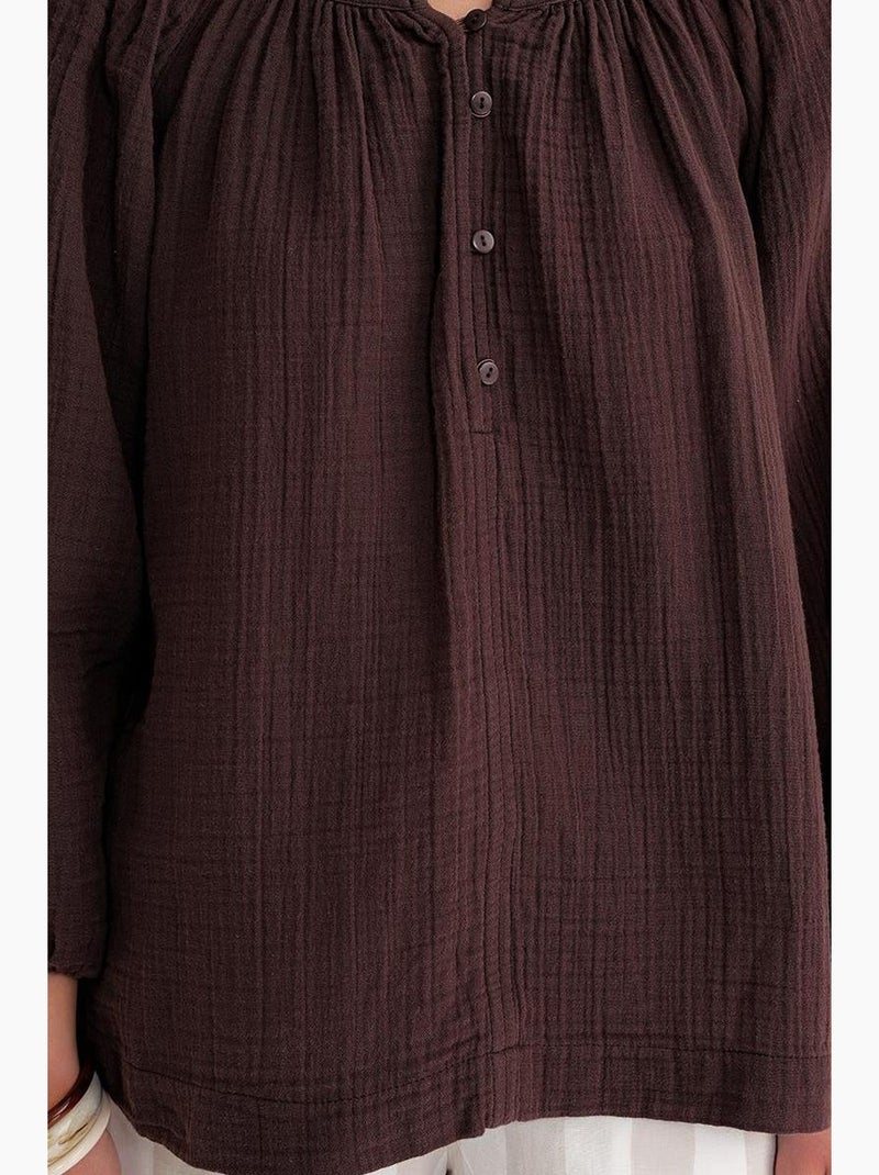 Blouse van mousseline met knopen mixray Donkerbruin - Kiabi