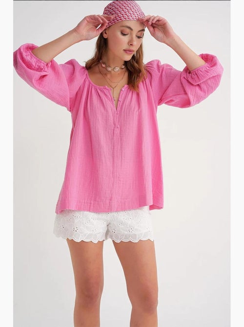 Blouse van mousseline met knopen mixray - Kiabi