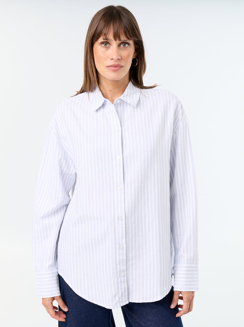 Blouse van oxfordstof met blousekraag Blauw - Kiabi