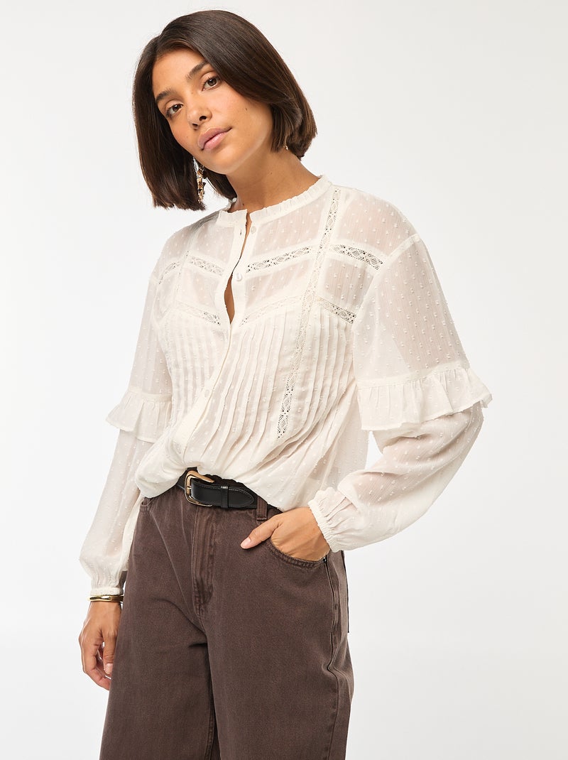 Blouse van plumetis Wit - Kiabi