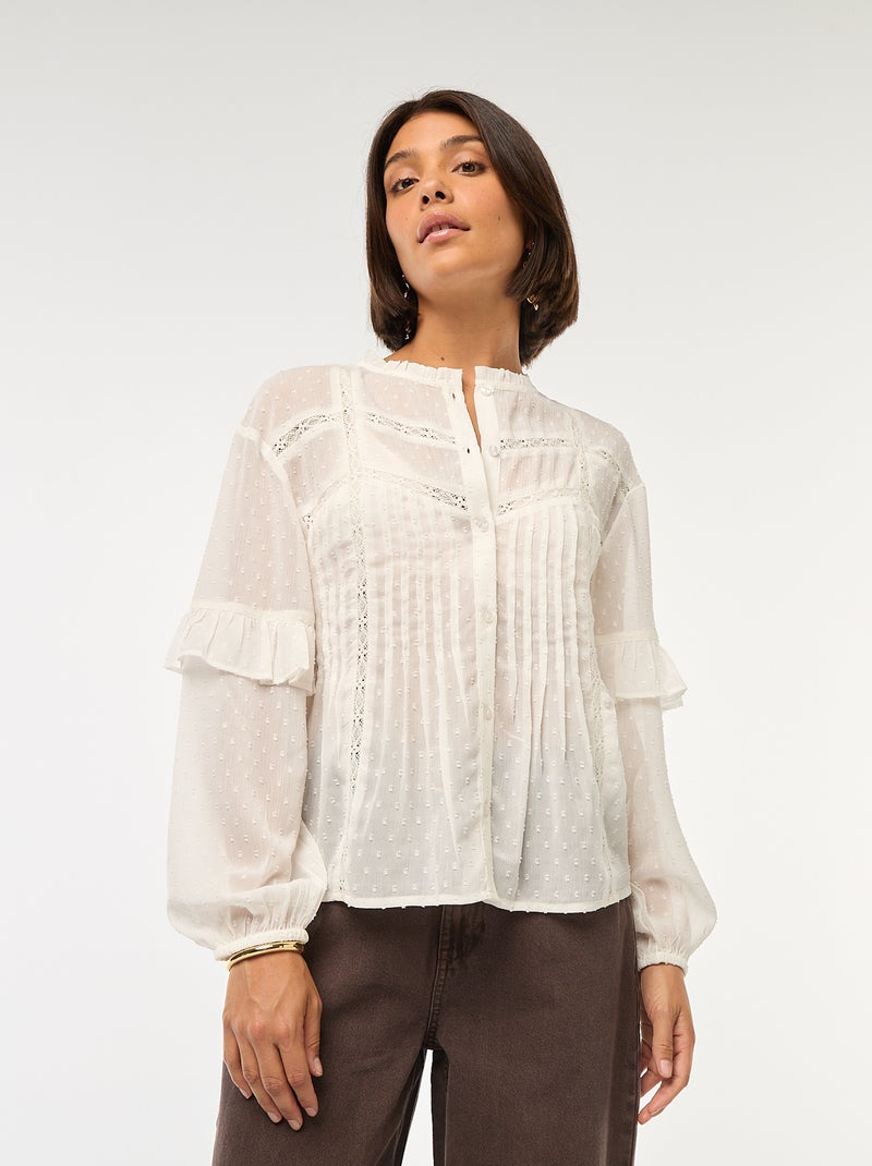Blouse van plumetis Wit - Kiabi