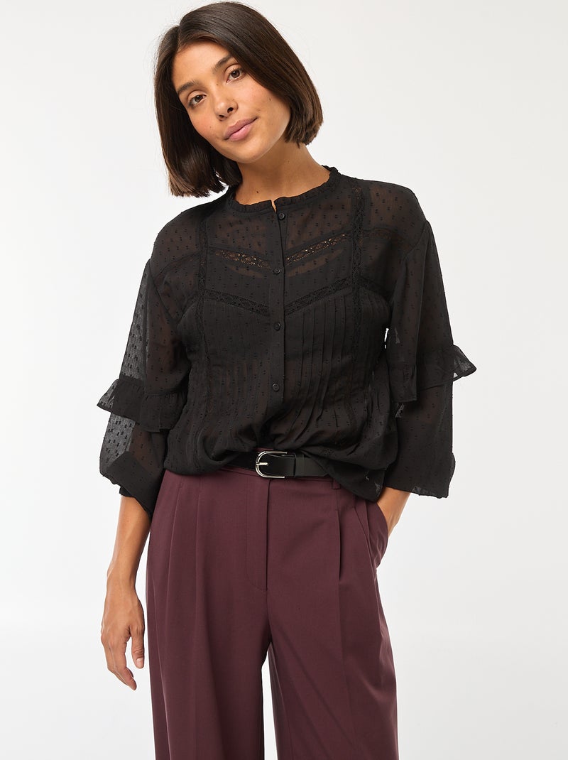 Blouse van plumetis zwart - Kiabi