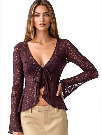 Blouse van polyamide en elastaan busem