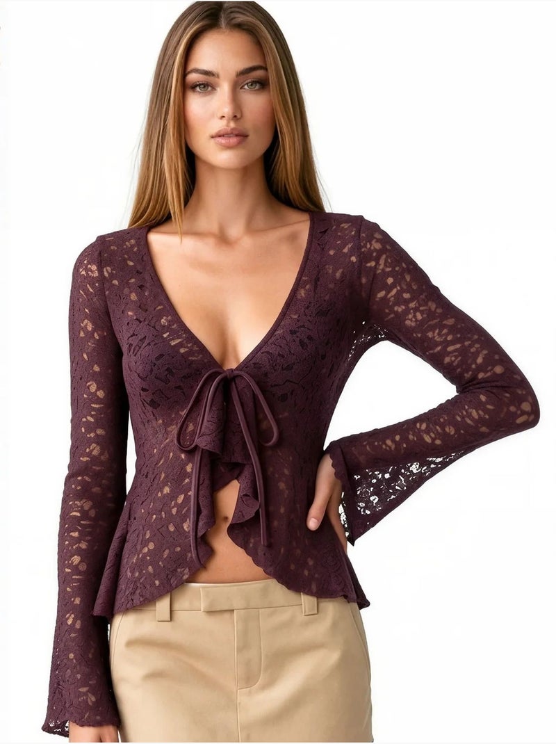 Blouse van polyamide en elastaan busem Bordeauxrood - Kiabi