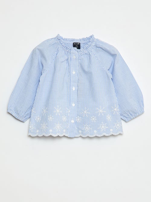 Blouse van poplin met borduursels en ruchekraagje - Kiabi