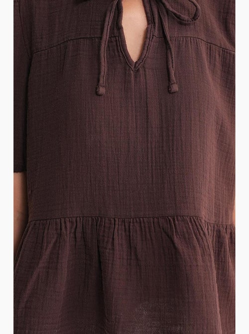 Blouse van structuurmousseline met ronde hals en bies mixray - Kiabi