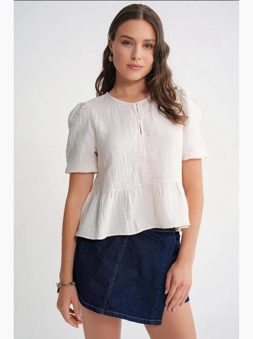 Blouse van structuurmousseline met ronde hals en knopen mixray - Kiabi