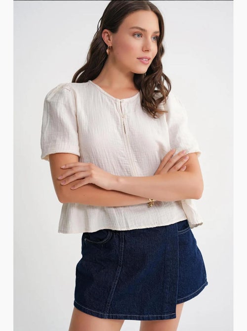 Blouse van structuurmousseline met ronde hals en knopen mixray - Kiabi