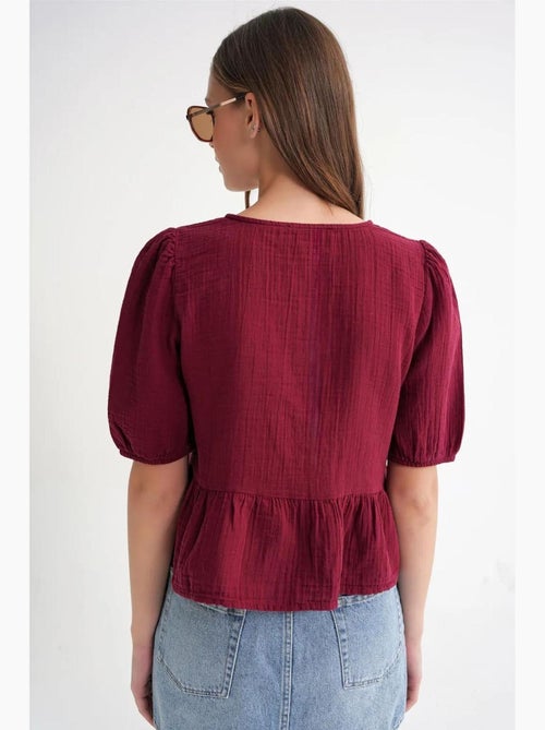 Blouse van structuurmousseline met ronde hals en knopen mixray - Kiabi
