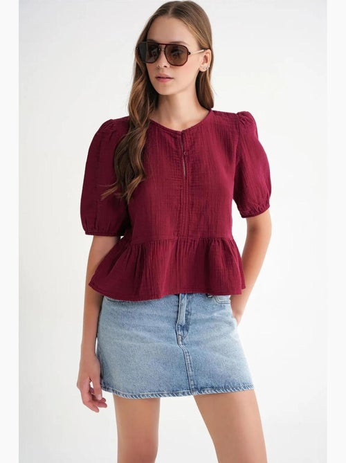 Blouse van structuurmousseline met ronde hals en knopen mixray - Kiabi