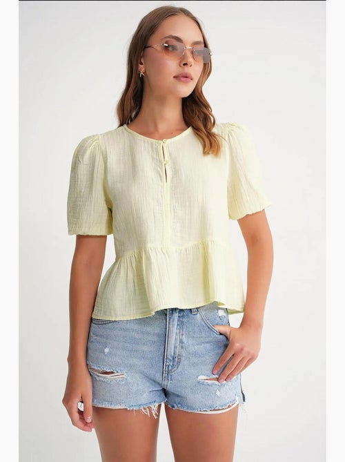 Blouse van structuurmousseline met ronde hals en knopen mixray - Kiabi
