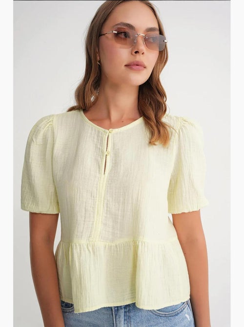 Blouse van structuurmousseline met ronde hals en knopen mixray - Kiabi