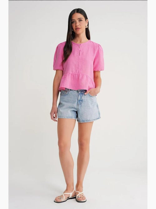 Blouse van structuurmousseline met ronde hals en knopen mixray - Kiabi