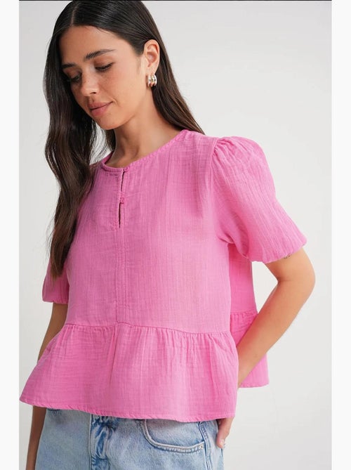 Blouse van structuurmousseline met ronde hals en knopen mixray - Kiabi