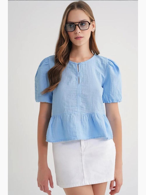 Blouse van structuurmousseline met ronde hals en knopen mixray - Kiabi