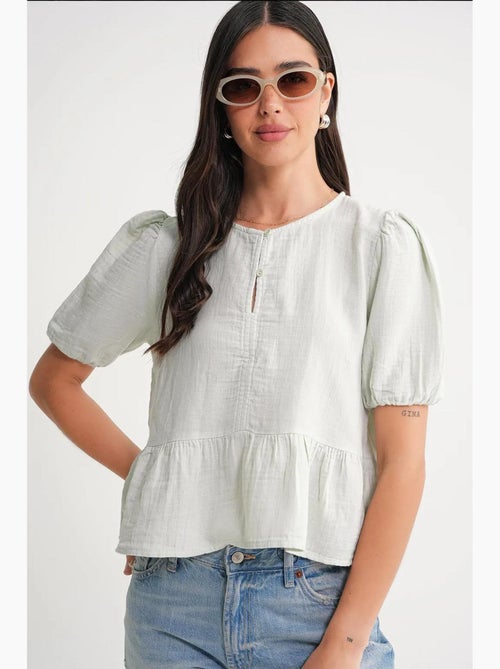 Blouse van structuurmousseline met ronde hals en knopen mixray - Kiabi