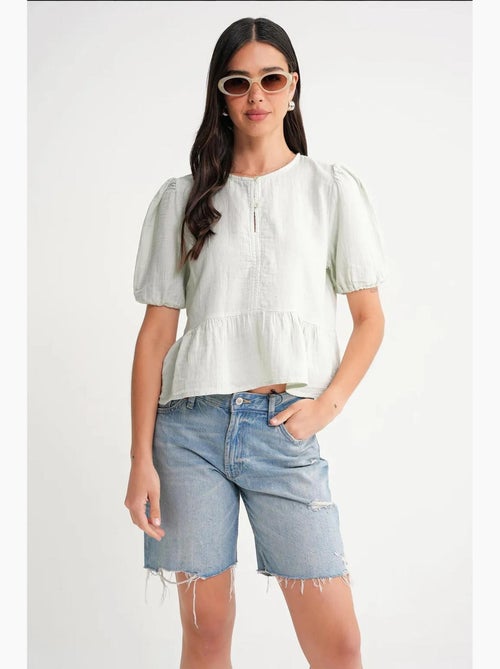 Blouse van structuurmousseline met ronde hals en knopen mixray - Kiabi
