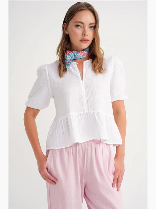 Blouse van structuurmousseline met ronde hals en knopen mixray - Kiabi