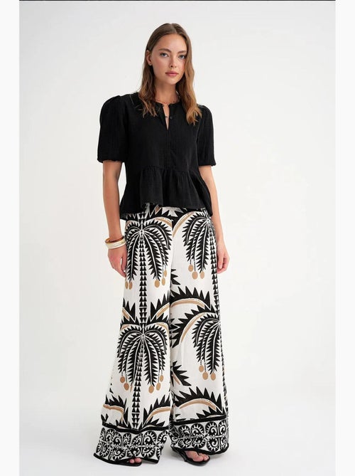 Blouse van structuurmousseline met ronde hals en knopen mixray - Kiabi