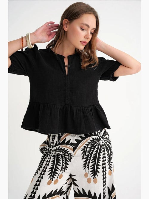 Blouse van structuurmousseline met ronde hals en knopen mixray - Kiabi