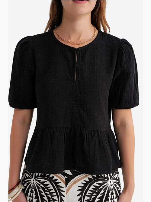 Blouse van structuurmousseline met ronde hals en knopen mixray - Kiabi