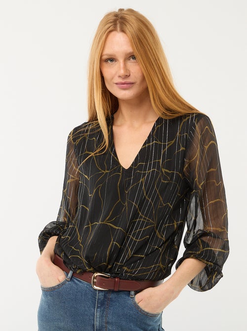 Blouse van transparant soepelvallend tricot met motiefje en zilverkleurig garen - Kiabi