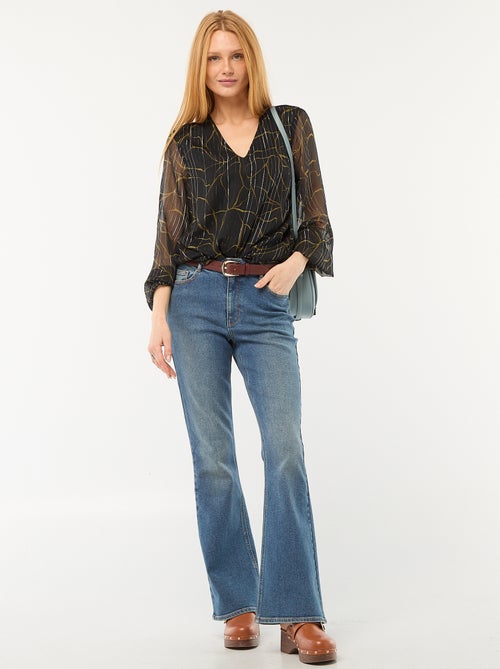 Blouse van transparant soepelvallend tricot met motiefje en zilverkleurig garen - Kiabi