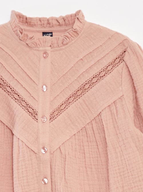 Blouse van zachte, luchtige katoen met plumetisborduursel - Kiabi