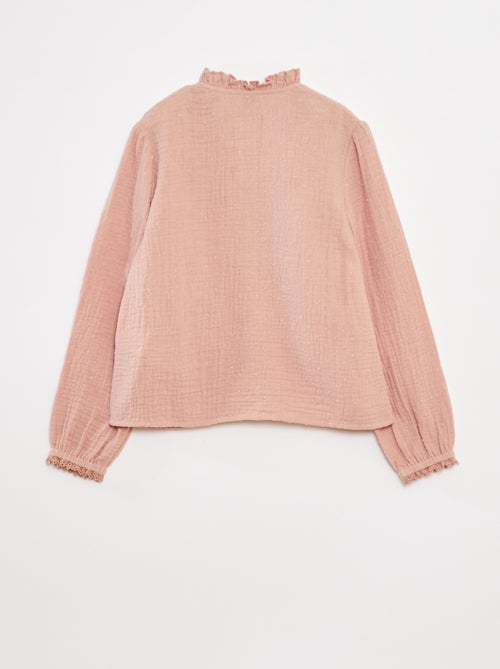 Blouse van zachte, luchtige katoen met plumetisborduursel - Kiabi