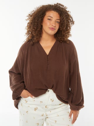 Blouse van zachte, luchtige katoen met pofmouwen