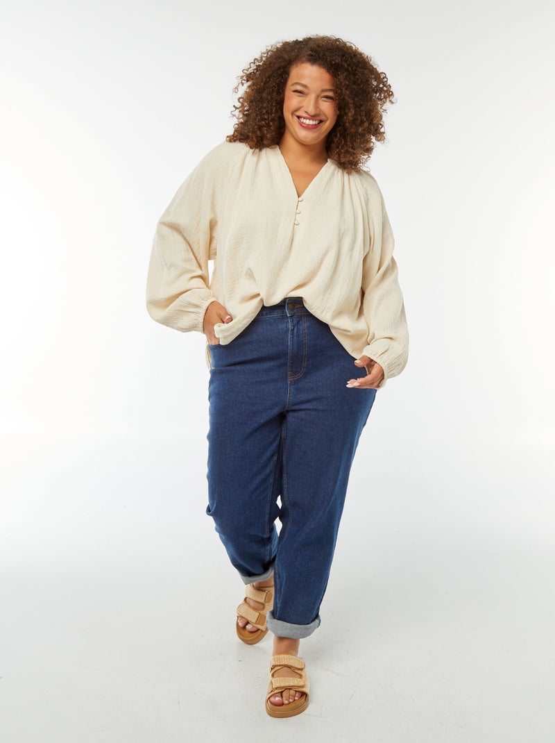 Blouse van zachte, luchtige katoen met pofmouwen Wit - Kiabi