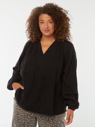 Blouse van zachte, luchtige katoen met pofmouwen