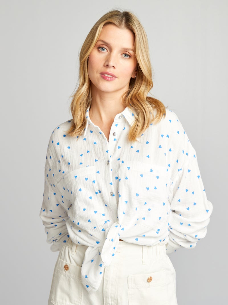 Blouse van zachte, luchtige katoen WIT - Kiabi