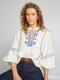 Blouse van zachte, luchtige katoen wit - Kiabi
