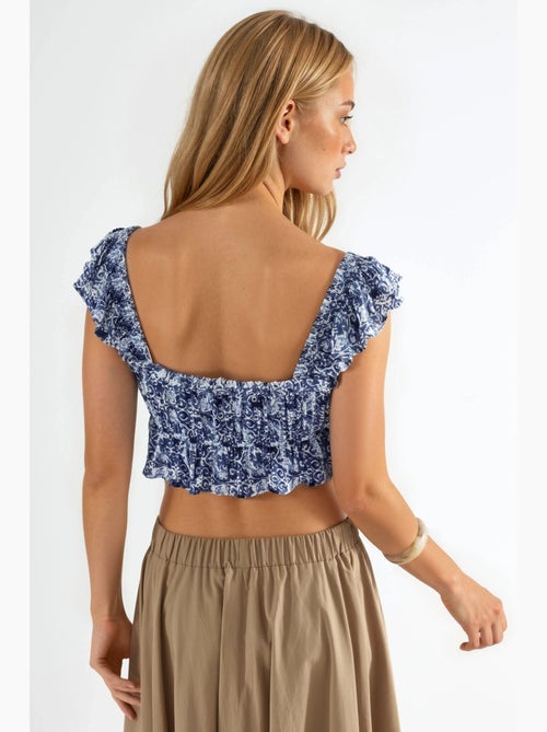Blouse vierkante hals met ruches bedrukt busem - Kiabi