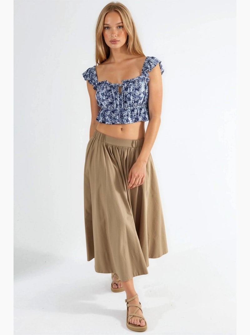 Blouse vierkante hals met ruches bedrukt busem Marineblauw - Kiabi