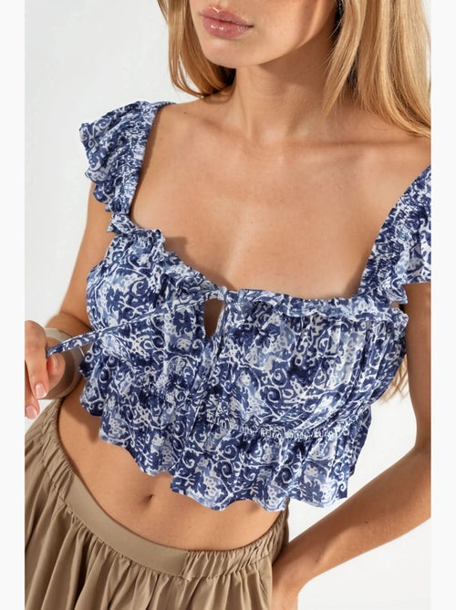 Blouse vierkante hals met ruches bedrukt busem - Kiabi