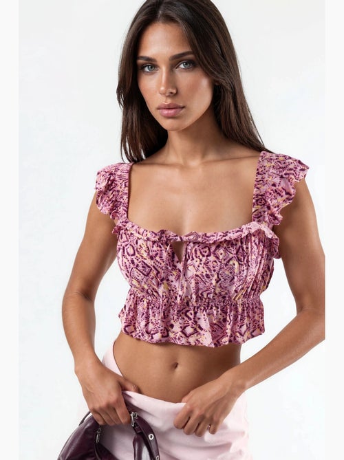 Blouse vierkante hals met ruches bedrukt busem - Kiabi Blouse vierkante hals met ruches bedrukt busem - Kiabi