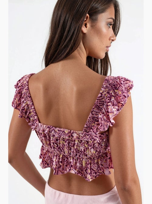 Blouse vierkante hals met ruches bedrukt busem - Kiabi Blouse vierkante hals met ruches bedrukt busem - Kiabi