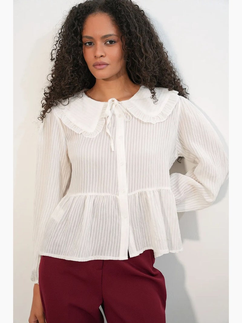 Blouse viscosemix met peter pan kraag bdart Gebroken wit - Kiabi