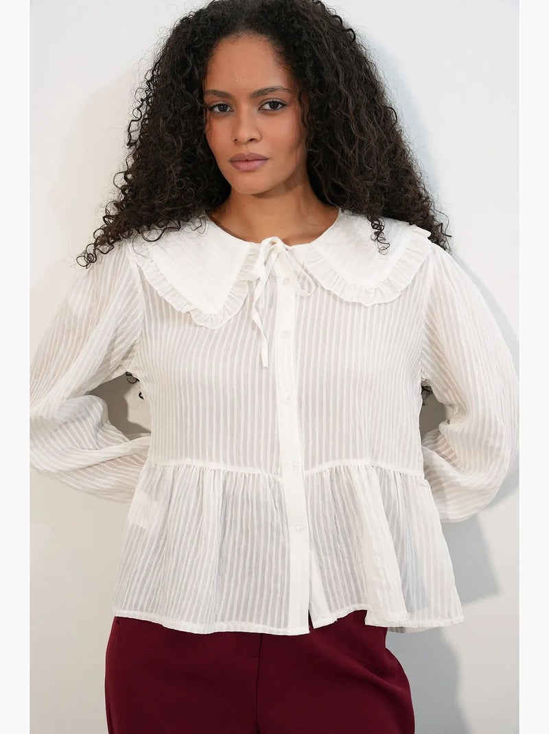 Blouse viscosemix met peter pan kraag bdart Gebroken wit - Kiabi