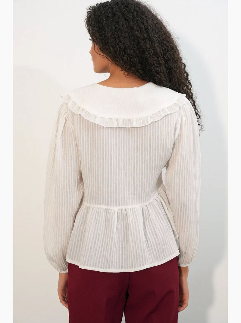 Blouse viscosemix met peter pan kraag bdart Gebroken wit - Kiabi