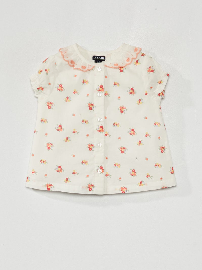 Blouse voile de coton et col claudine Fleuri - Kiabi