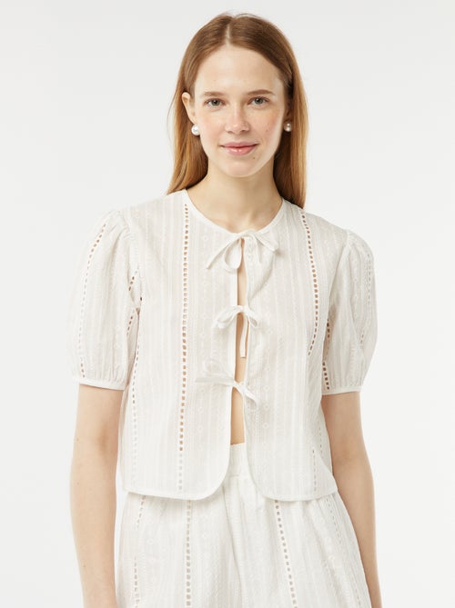 Blouse/vest met korte pofmouwen en koordjes - Kiabi