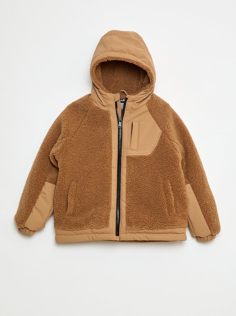 Blouson à capuche bi-matière effet moutonné Beige - Kiabi