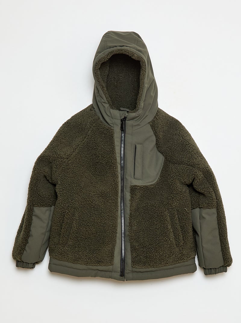 Blouson à capuche bi-matière effet moutonné Vert - Kiabi