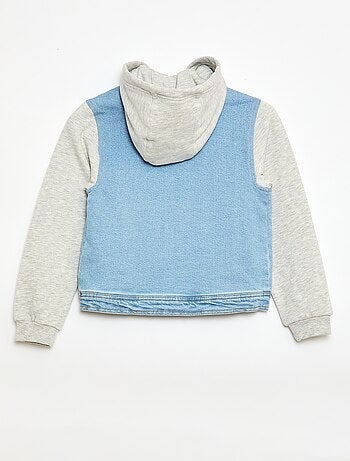 Blouson à capuche denim et jersey