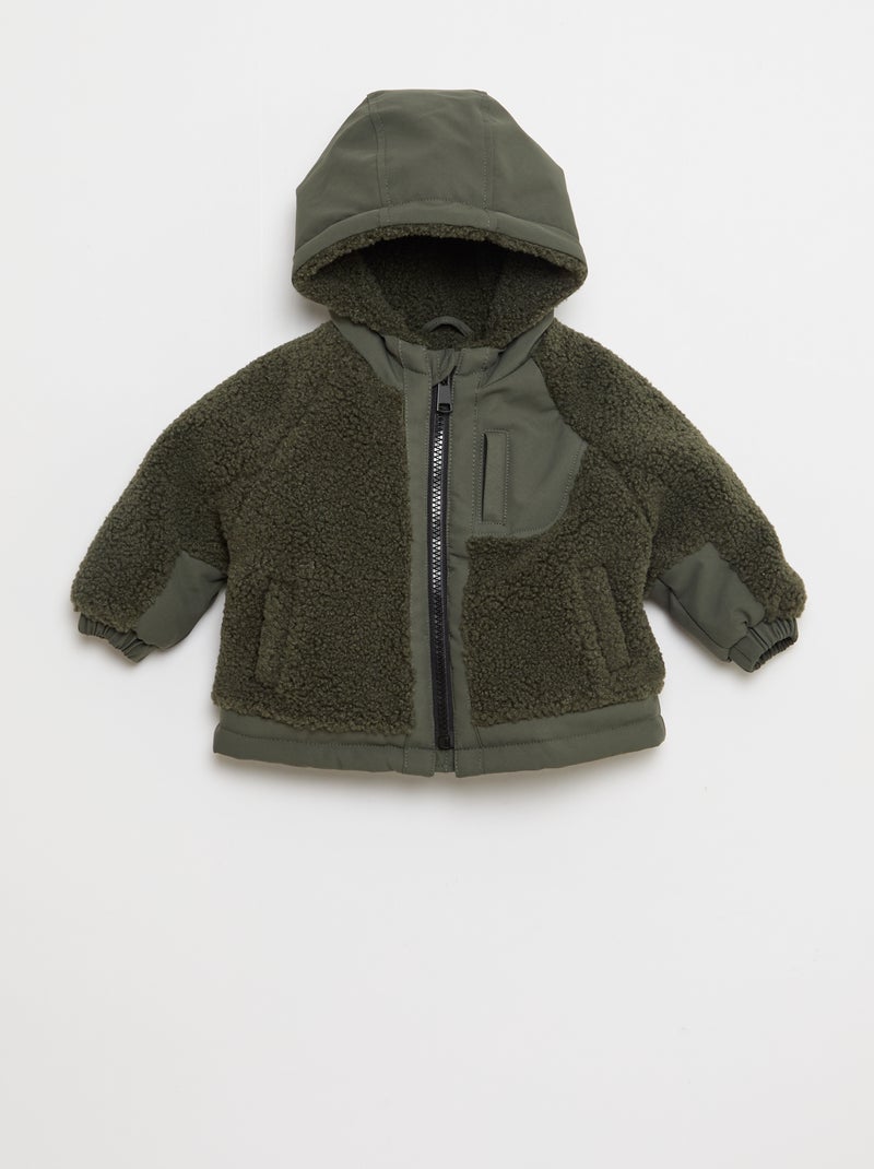 Blouson à capuche effet moutonné Vert - Kiabi