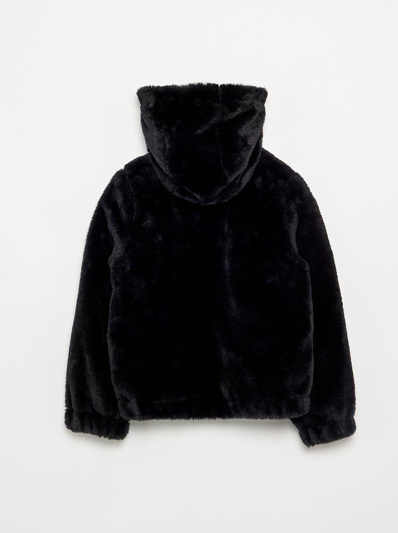 Blouson à capuche en fausse fourrure Noir - Kiabi