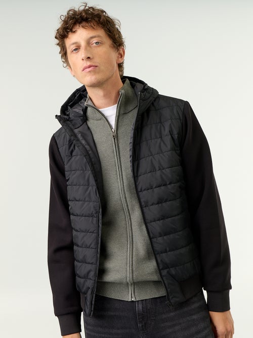 Blouson à capuche zippé bi-matière - Kiabi